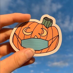Corona Masked Pumpkin Halloween Sticker
